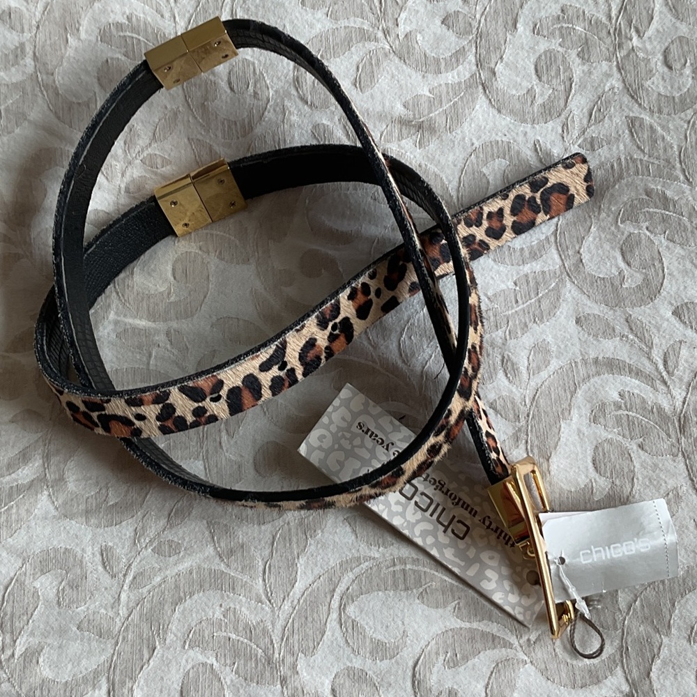 Chico's Animal Print Belt with Gold Accents